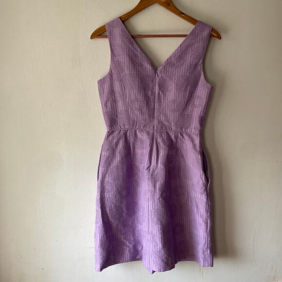 J Crew Purple Lined Mini Dress SZ 4 Career Workwear Occasion Cotton Blend Pocket - Picture 5 of 7